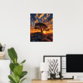 Prachtige boom bij zonsondergang poster (Thuiskantoor)