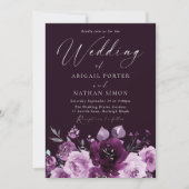Prachtige bordeauxrode wijn & mauve elegante trouw kaart (Voorkant)