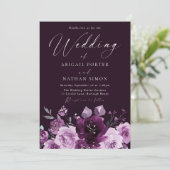Prachtige bordeauxrode wijn & mauve elegante trouw kaart (Staand voorkant)