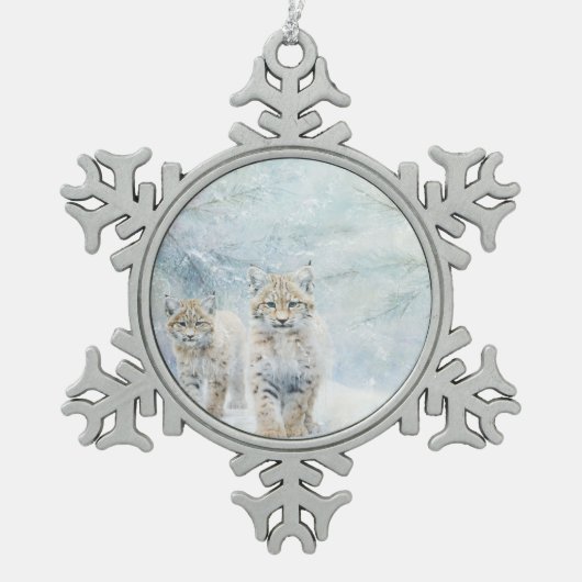 Prachtige bosdieren Bobcats Tin Sneeuwvlok Ornament (Voorkant)