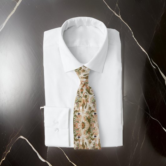 Prachtige botanische bloem beige groen | stropdas