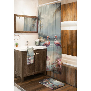 prachtige  botanische schilderflamingos badmat