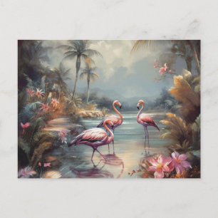 prachtige  botanische schilderflamingos briefkaart