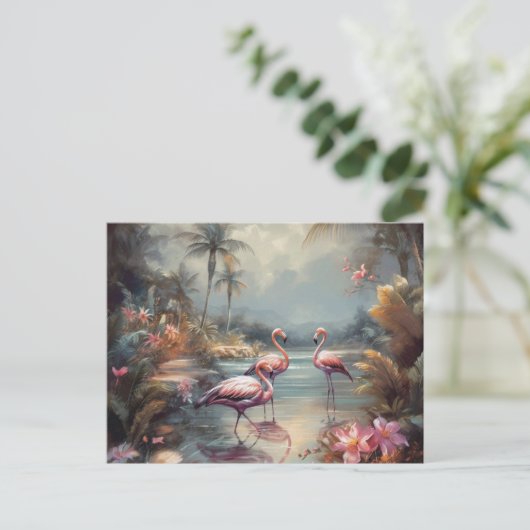 prachtige  botanische schilderflamingos briefkaart (Staand voorkant)