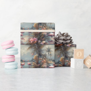 prachtige  botanische schilderflamingos cadeaupapier