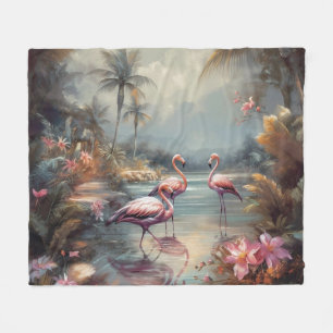 prachtige  botanische schilderflamingos fleece deken