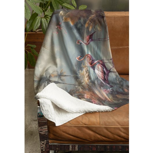 prachtige  botanische schilderflamingos fleece deken