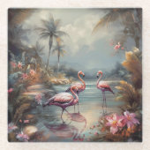 prachtige  botanische schilderflamingos glazen onderzetter (Voorkant)