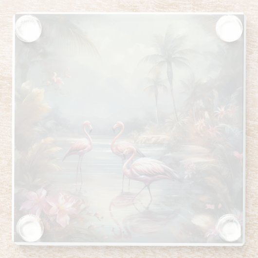 prachtige  botanische schilderflamingos glazen onderzetter (Achterkant)