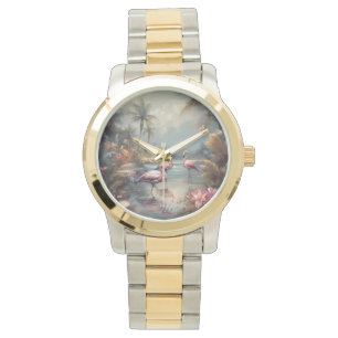 prachtige  botanische schilderflamingos horloge