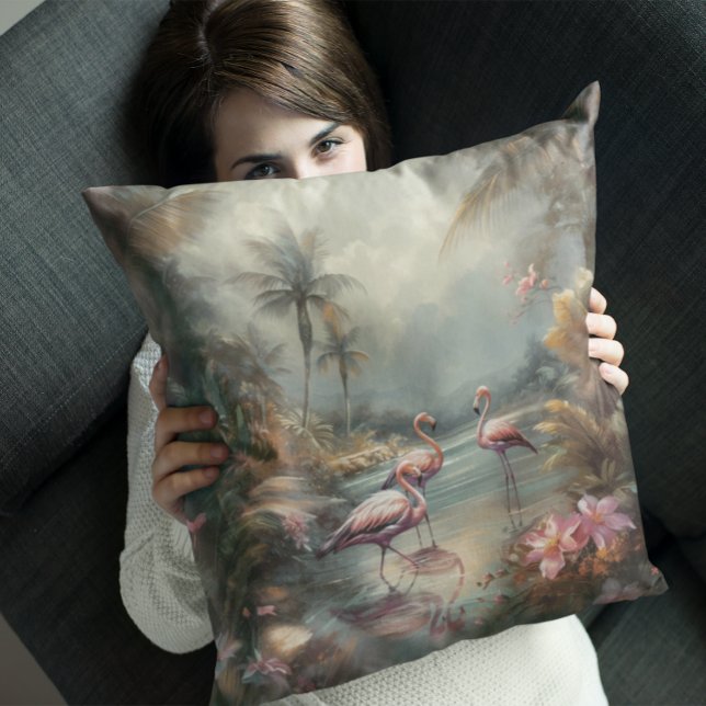 prachtige  botanische schilderflamingos kussen (Creator heeft geüpload)