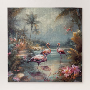 prachtige  botanische schilderflamingos legpuzzel