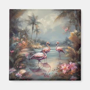 prachtige botanische schilderflamingos magneet