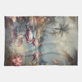 prachtige  botanische schilderflamingos theedoek