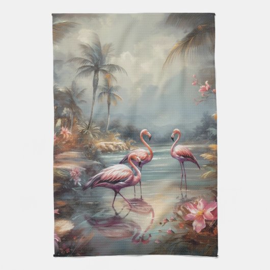 prachtige  botanische schilderflamingos theedoek (Verticaal)