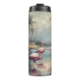 prachtige botanische schilderflamingos thermosbeker