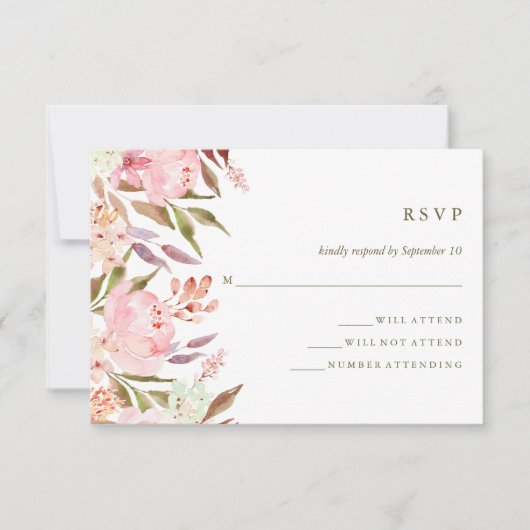 Prachtige botanische Waterverf Floral Wedding RSVP (Voorkant)