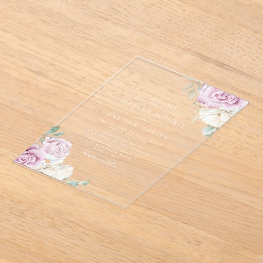 Prachtige Botanische Witte & Blush Bloemen Huwelij Acryl Uitnodigingen (Laagn)