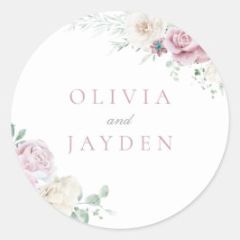 Prachtige Botanische Witte & Blush Bloemen Huwelij Ronde Sticker