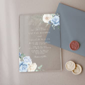 Prachtige botanische witte en blauwe bloemen bruil acryl uitnodigingen