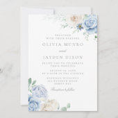 Prachtige botanische witte en blauwe bloemen bruil kaart (Voorkant)