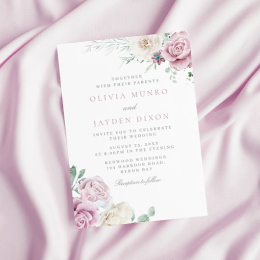 Prachtige botanische witte en roze bloemen bruilof kaart