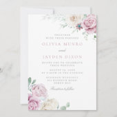 Prachtige botanische witte en roze bloemen bruilof kaart (Voorkant)