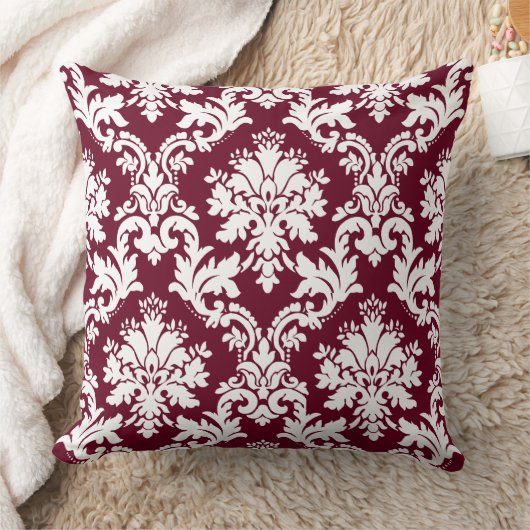 Prachtige Bourgogne Damask Floral Pattern Kussen (Deken)