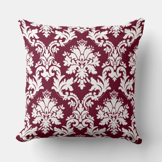 Prachtige Bourgogne Damask Floral Pattern Kussen (Voorkant)