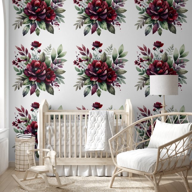 Prachtige Bourgondische botanische bloem Behang (Kinderen)