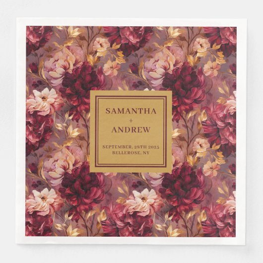 Prachtige Bourgondische gouden bruiloft receptie s Servet (Voorkant)