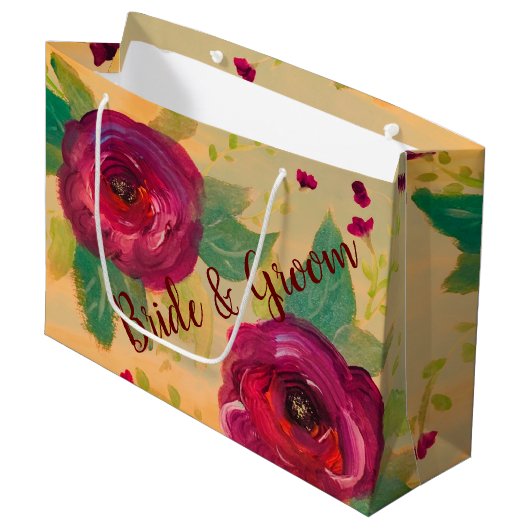 Prachtige Bourgondische Roos Designer Groot Cadeauzakje (Voorkant Gekanteld)