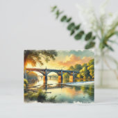 Prachtige Bridge Warm Green James River Waterverf Briefkaart (Staand voorkant)