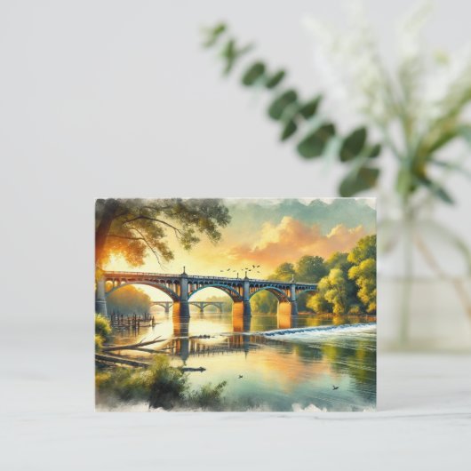 Prachtige Bridge Warm Green James River Waterverf Briefkaart (Staand voorkant)