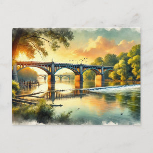 Prachtige Bridge Warm Green James River Waterverf Briefkaart