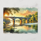 Prachtige Bridge Warm Green James River Waterverf Briefkaart (Voorkant)