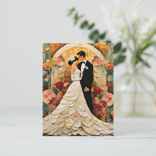 Prachtige bruid en bruidegom Collage Briefkaart (Staand voorkant)