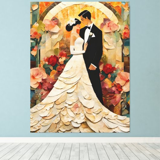 Prachtige bruid en bruidegom Collage Canvas Afdruk (Insitu (Houten vloer))