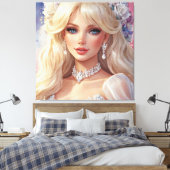Prachtige Bruid Waterverf Uitgerekt Canvas Print (Insitu (Slaapkamer))