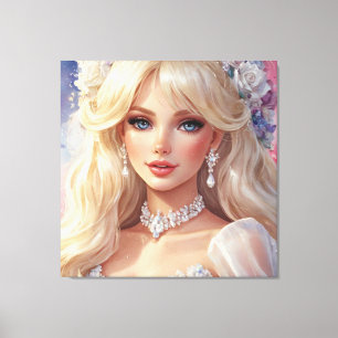 Prachtige Bruid Waterverf Uitgerekt Canvas Print