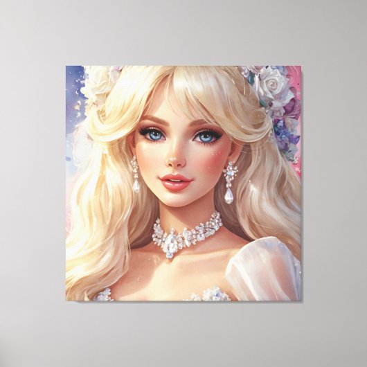 Prachtige Bruid Waterverf Uitgerekt Canvas Print (Voorkant)