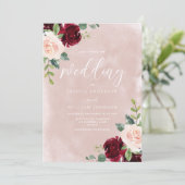 Prachtige bruiloft: Blush & Bourgogne Elegant Wedd Kaart (Staand voorkant)