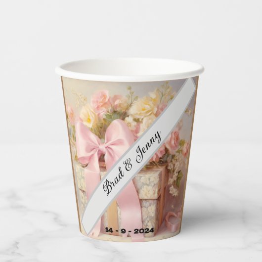 Prachtige bruiloft geschenkdoos met bloemen papieren bekers (Voorkant)