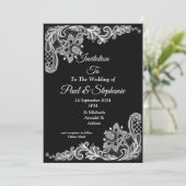 Prachtige bruiloft uitnodiging, zwart en wit lacey kaart (Staand voorkant)