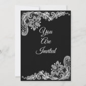Prachtige bruiloft uitnodiging, zwart en wit lacey kaart (Achterkant)
