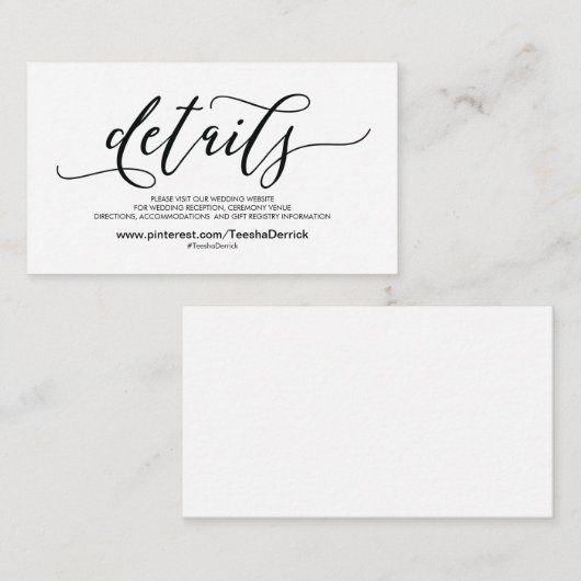 Prachtige bruiloft Website met details Informatiekaartje (Voorkant / Achterkant)