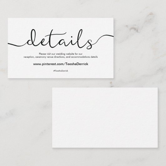 Prachtige bruiloft Website met details Informatiekaartje (Voorkant / Achterkant)