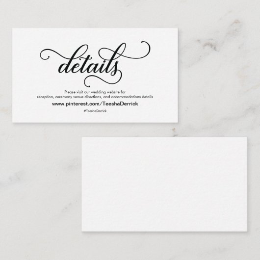 Prachtige bruiloft Website met details Informatiekaartje (Voorkant / Achterkant)