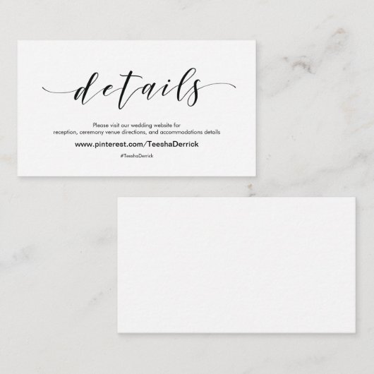 Prachtige bruiloft Website met details Informatiekaartje (Voorkant / Achterkant)