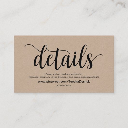 Prachtige bruiloft Website met details Informatiekaartje (Voorkant)